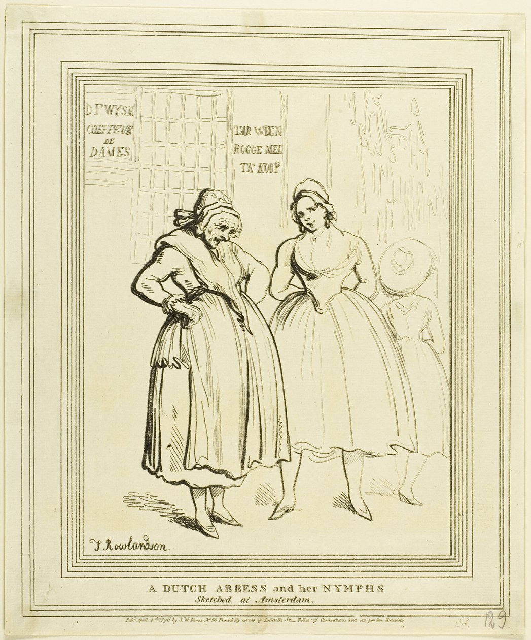 En nederlandsk abbedisse og nymfene hennes skissert i Amsterdam av Thomas Rowlandson