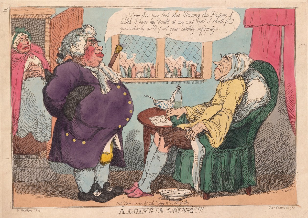 A Going, A Going!!, pub. 1813 (håndfarget gravering) av Thomas Rowlandson