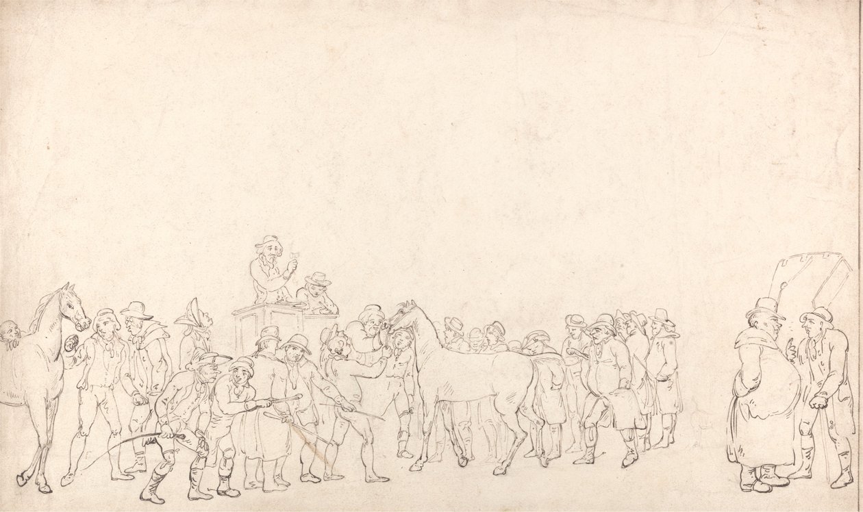 En hestesalg på Hopkins’ Repository (Et sammendrag) av Thomas Rowlandson