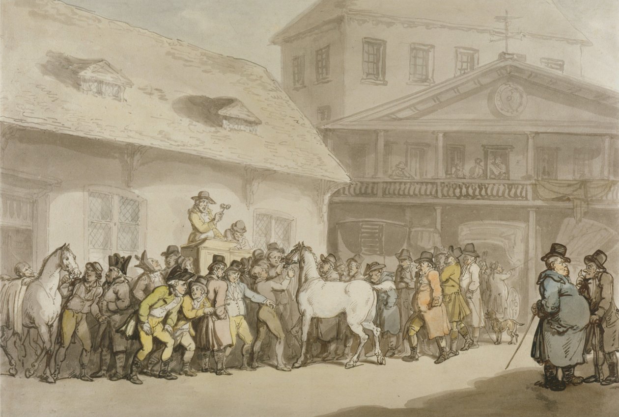 En hestesalg i Hopkins’ Repository, Barbican av Thomas Rowlandson