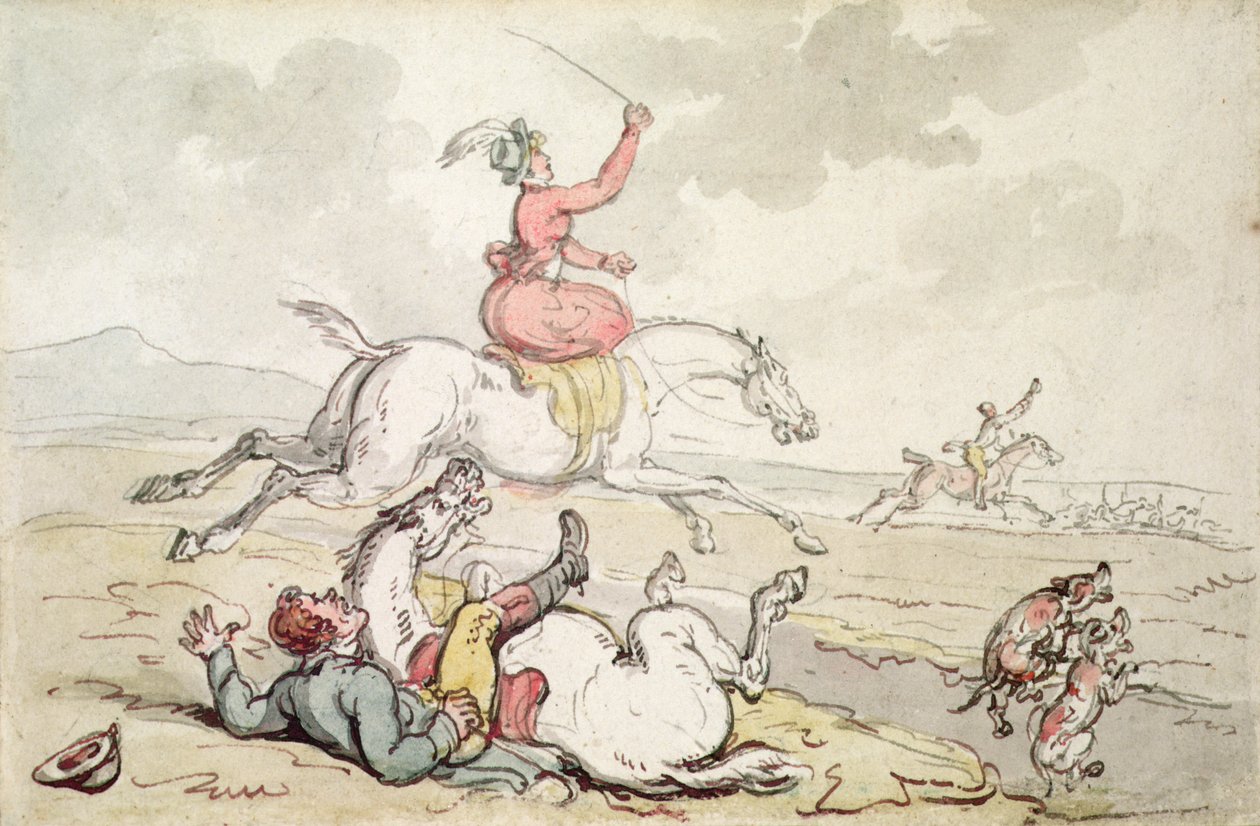 En jakthendelse (penn og blekk og akvarell på papir) av Thomas Rowlandson