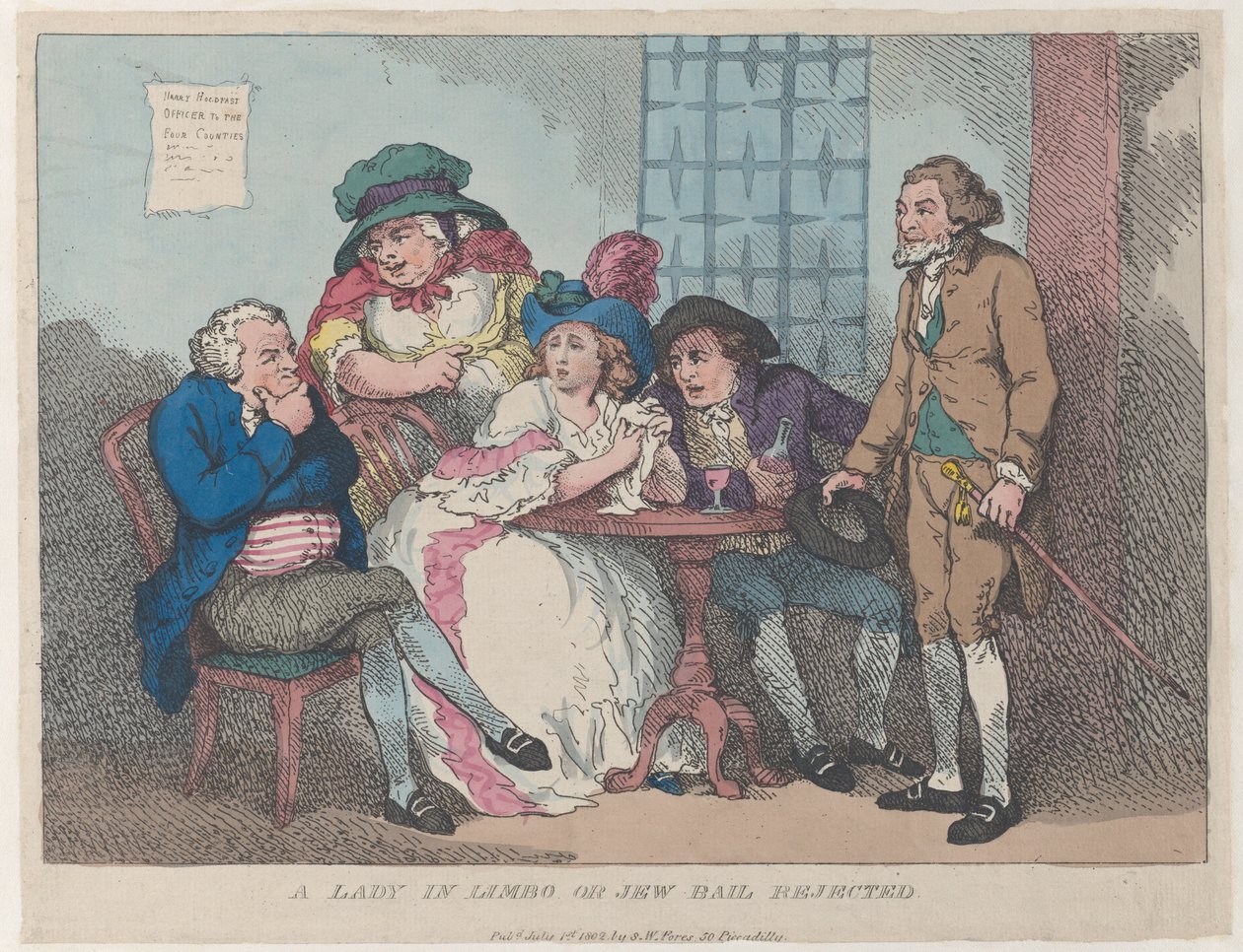 A Lady in Limbo, eller jøde-kausjon avvist, 1. juli 1802., 1. juli 1802. av Thomas Rowlandson