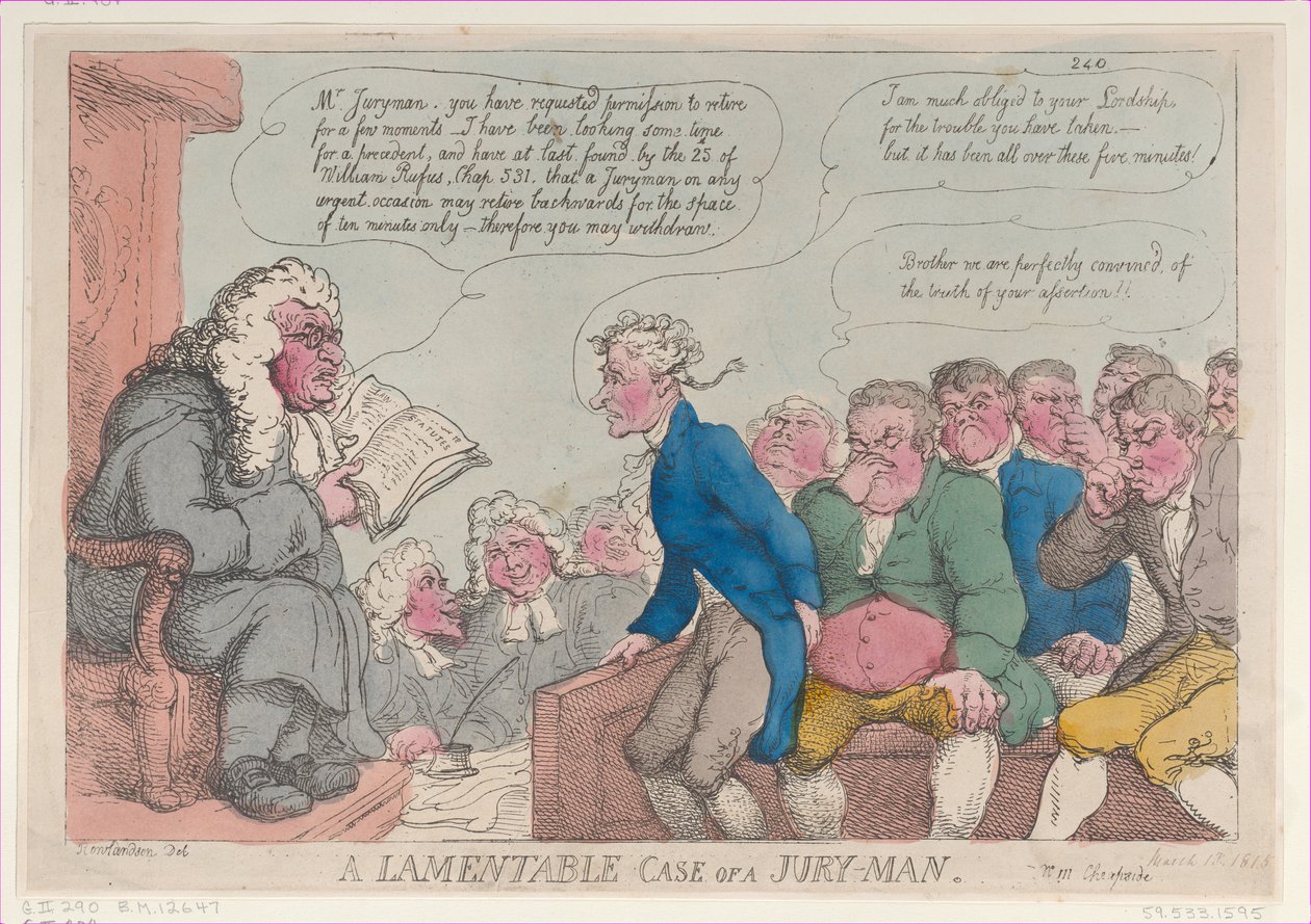 A Lamentable Case of a Jury-Man, 10. mars 1815., 10. mars 1815. av Thomas Rowlandson