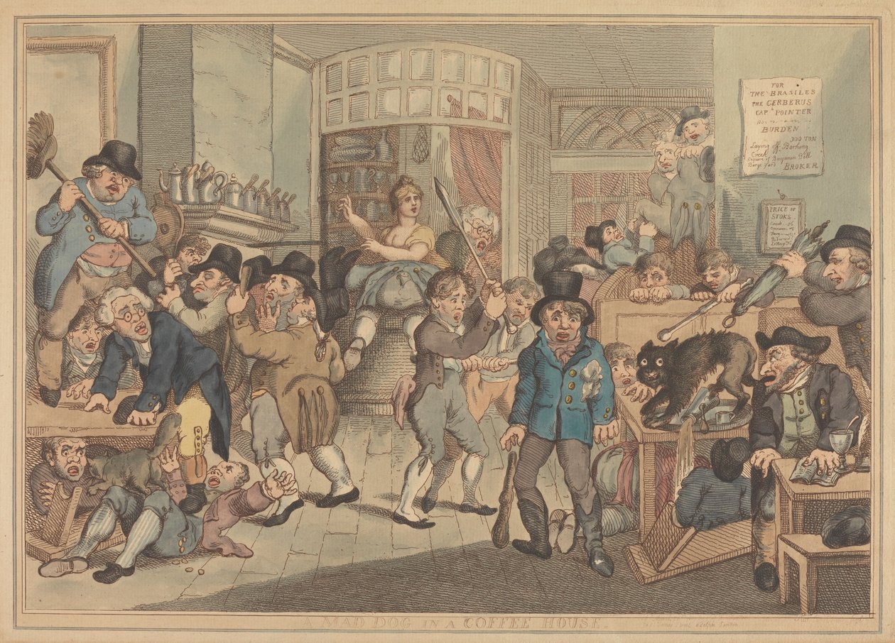 En gal hund på en kafé av Thomas Rowlandson