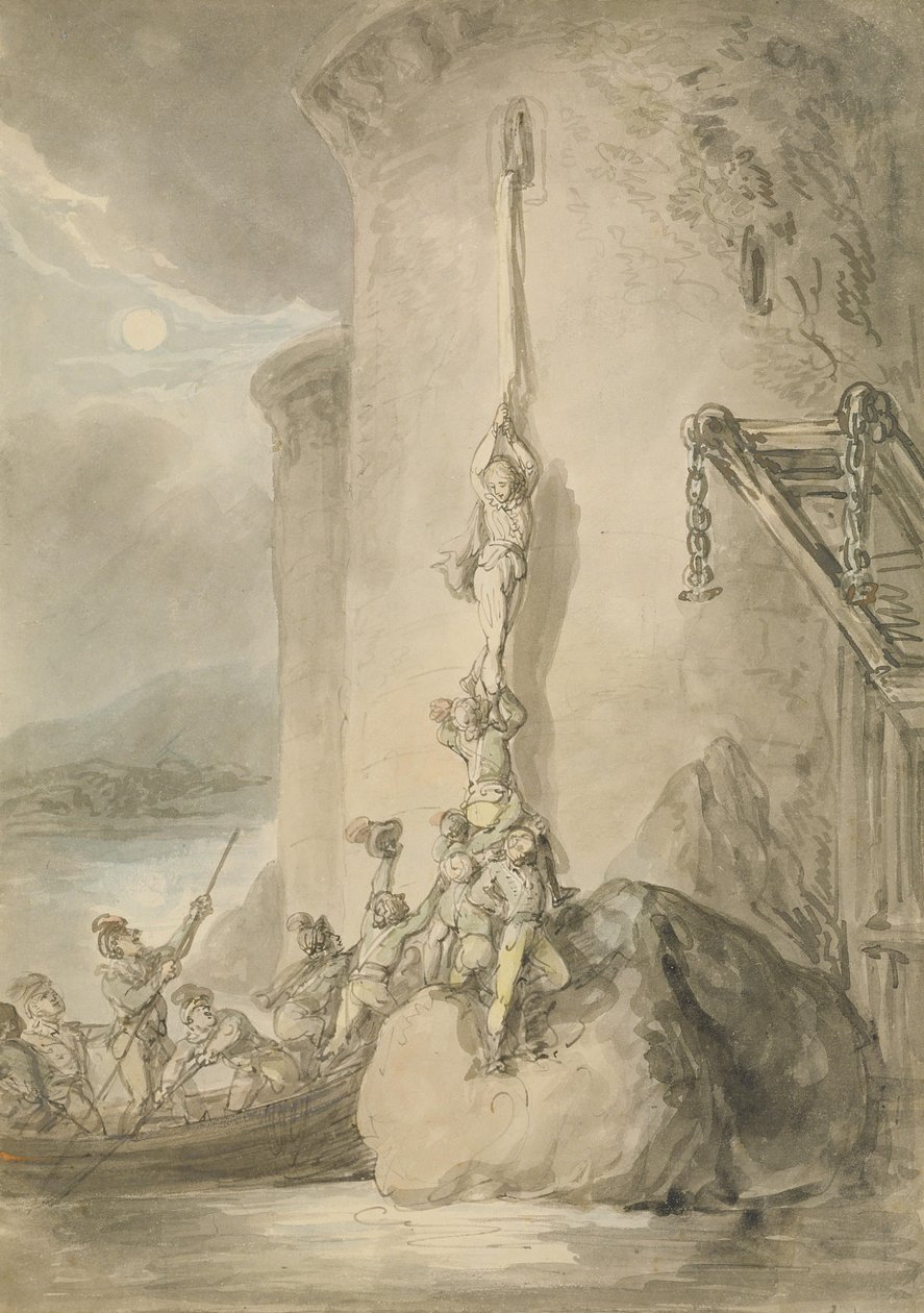 A Military Escapade, ca. 1794 (penn og blekk med akvarell og vask over grafitt på papir) av Thomas Rowlandson