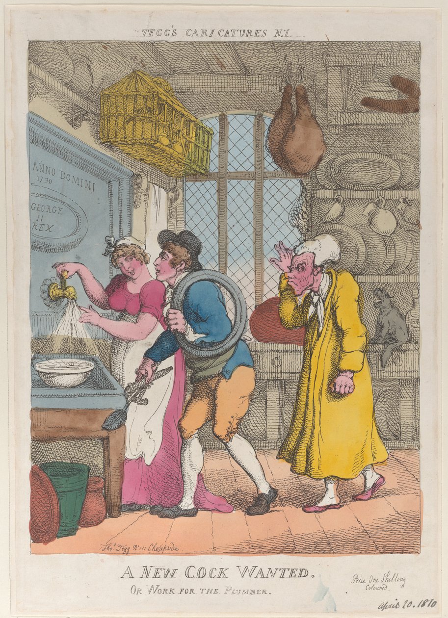 En ny hane ønskes, eller arbeid for rørleggeren, 20. april 1810., 20. april 1810. av Thomas Rowlandson