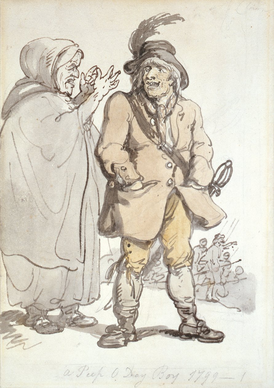 A Peep O Day Boy, 1799 (blekk og wc på papir) av Thomas Rowlandson