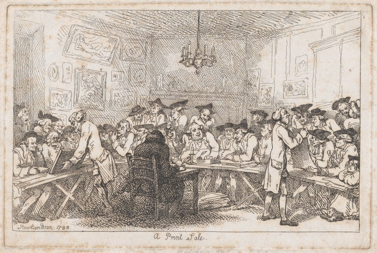 Et trykt salg - en nattauksjon, 1788., 1788. av Thomas Rowlandson