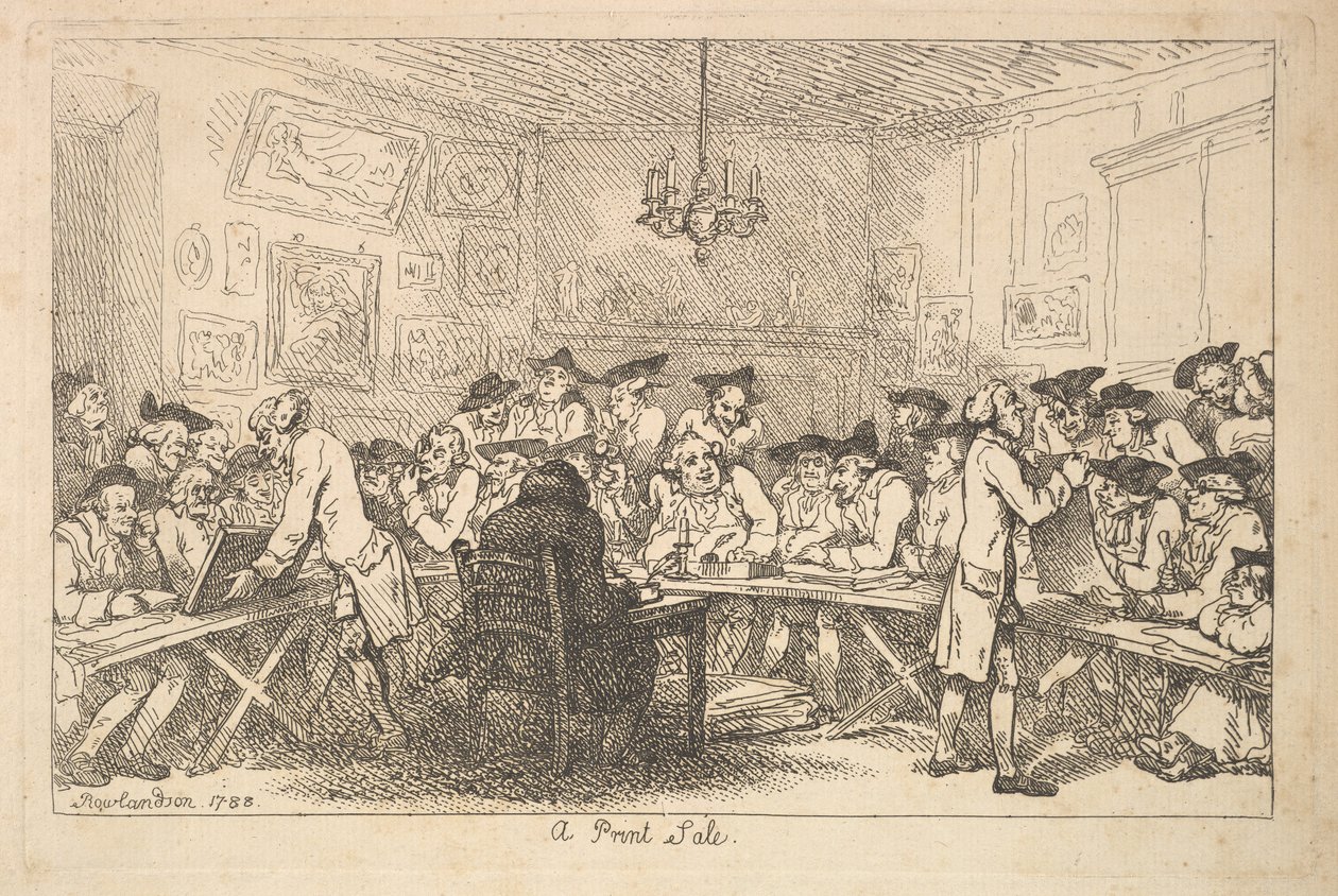 Et trykt salg - en nattauksjon, 1788. av Thomas Rowlandson