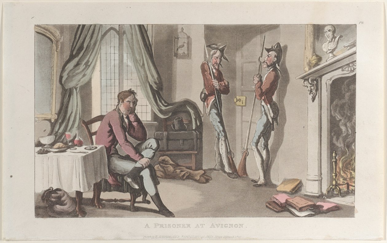 A Prisoner at Avignon, fra Journal of Sentimental Travels in the Southern Provinces of F..., 1820. av Thomas Rowlandson