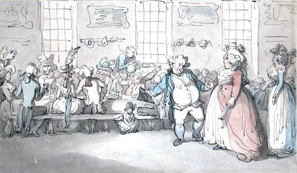 En offentlig frokost (penn og blekk og akvarell på papir) av Thomas Rowlandson
