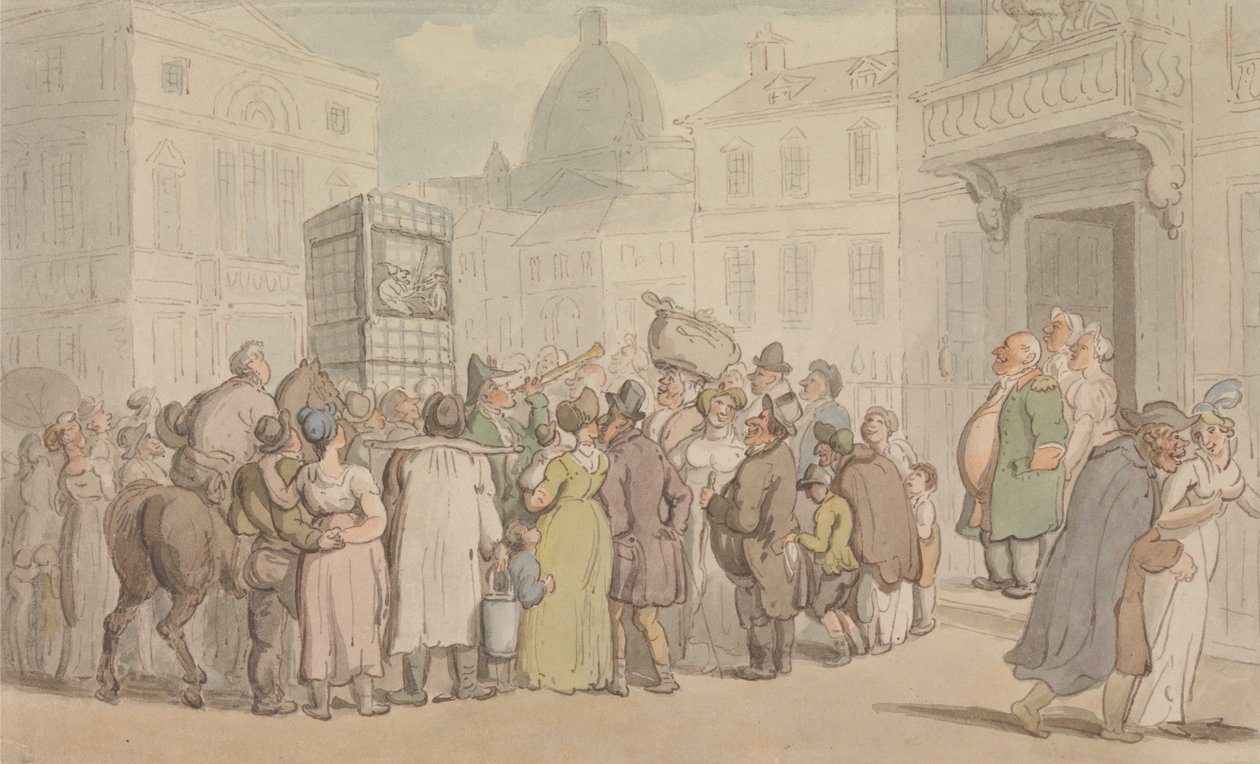 En Punch-og-Judy-forestilling av Thomas Rowlandson