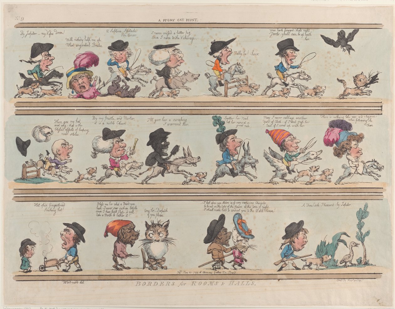 A Pygmy Cat Hunt, Borders for Rooms and Halls, Plate 9, 20. juni 1799., 20. juni 1799. av Thomas Rowlandson