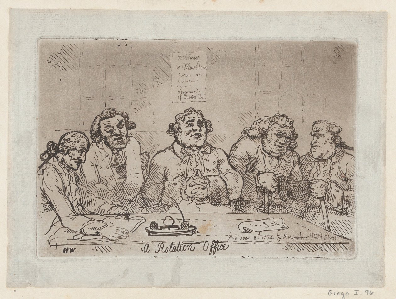 Et rotasjonskontor, [8. juni 1774] 1779 gjenutgivelse ., [8. juni 1774] 1779 gjenutstedelse. av Thomas Rowlandson