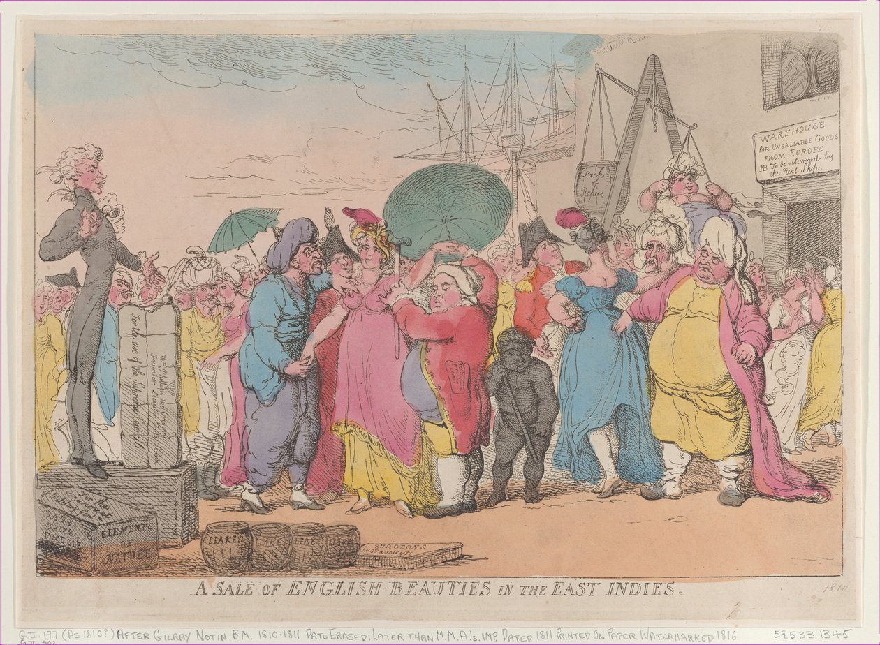 A Sale of English-Beauties in the East Indies, [10. mai 1811], reprint., [10. mai 1811], reprint. av Thomas Rowlandson