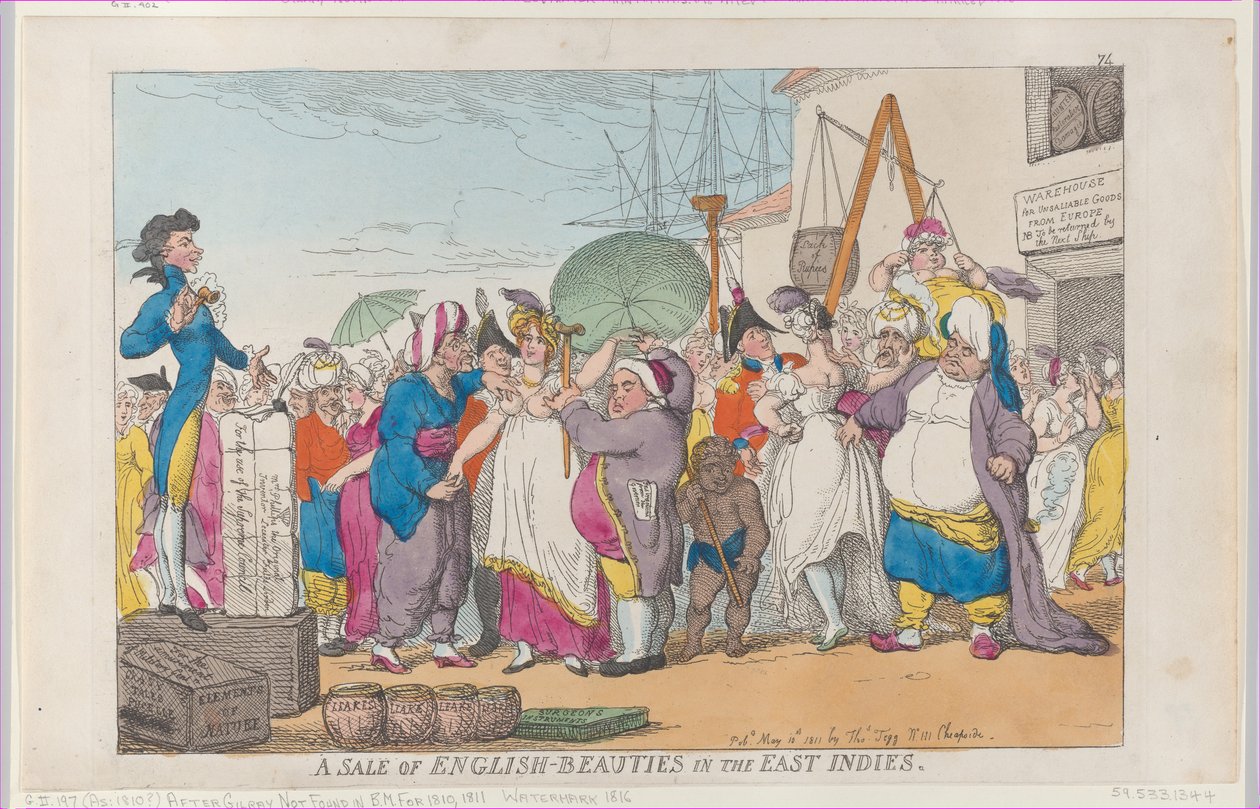 A Sale of English-Beauties in the East Indies, [10. mai 1811], reprint., [10. mai 1811], reprint. av Thomas Rowlandson