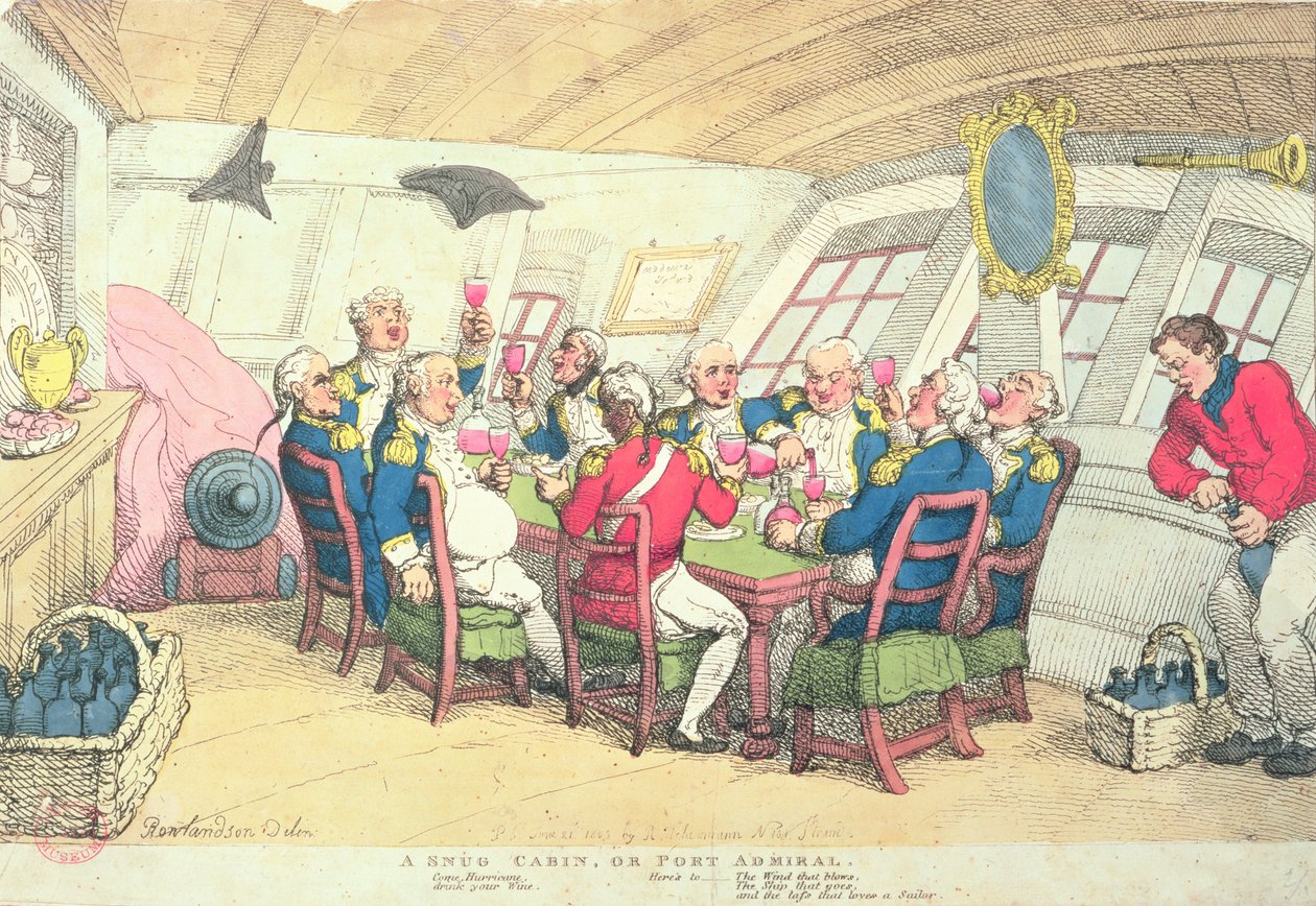 En koselig hytte eller havneadmiral (fargegravering) av Thomas Rowlandson