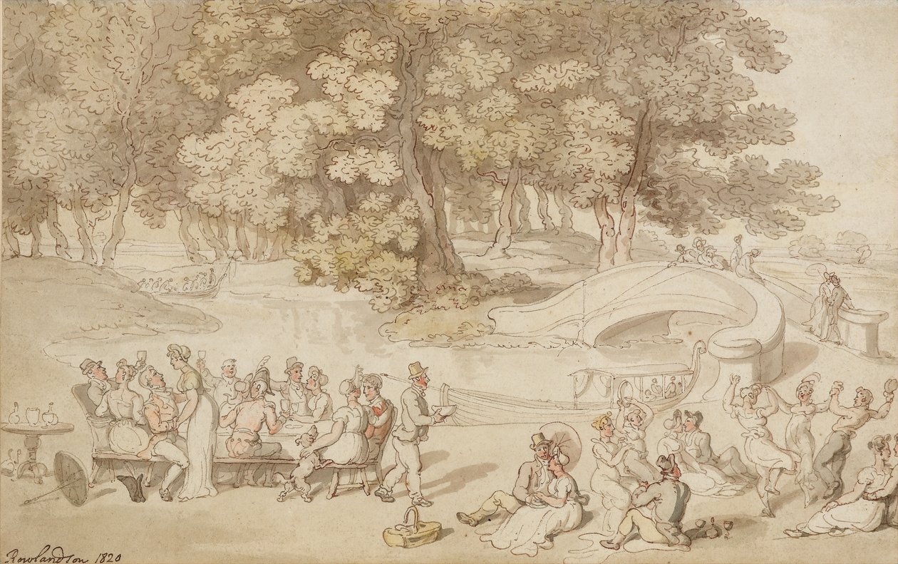 En sosial høytid, 1820 (penn og blekk med vask på papir) av Thomas Rowlandson