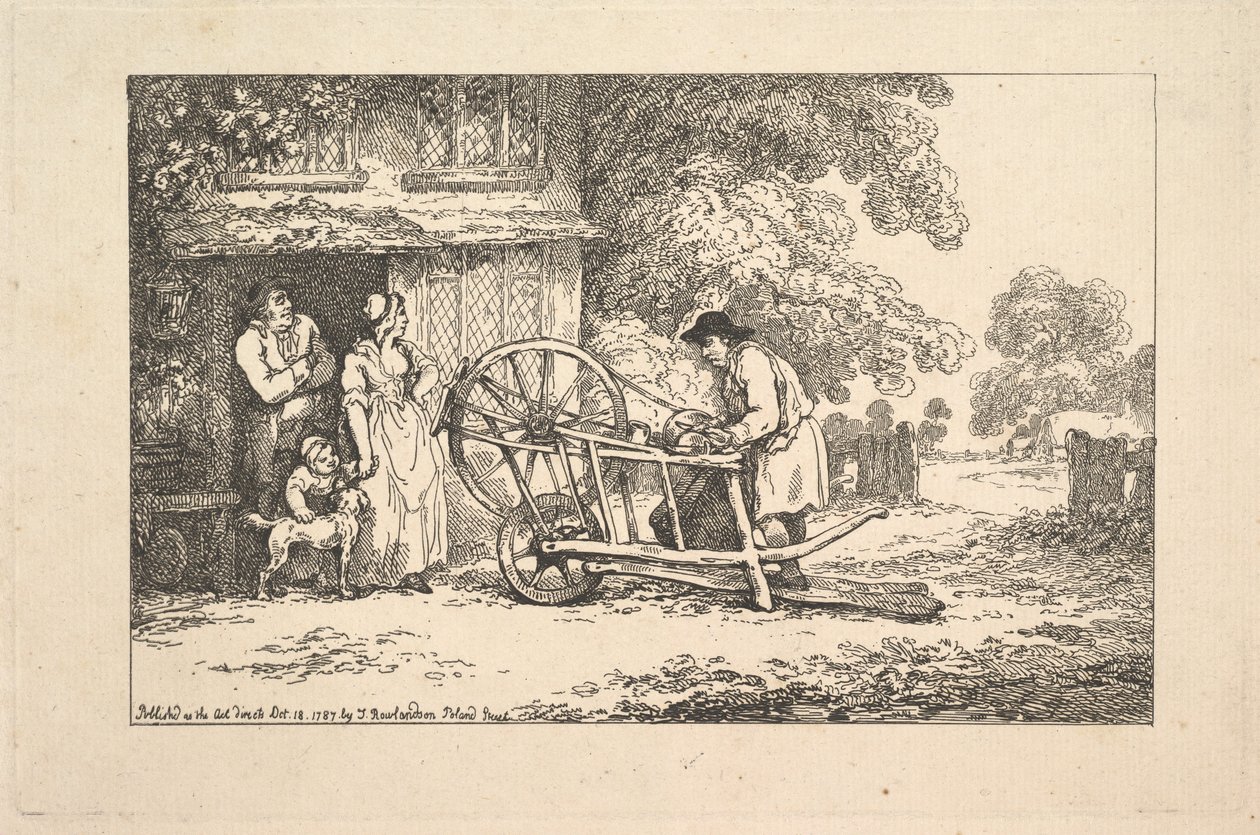 En omreisende knivsliper ved en hyttedør, 1787. av Thomas Rowlandson