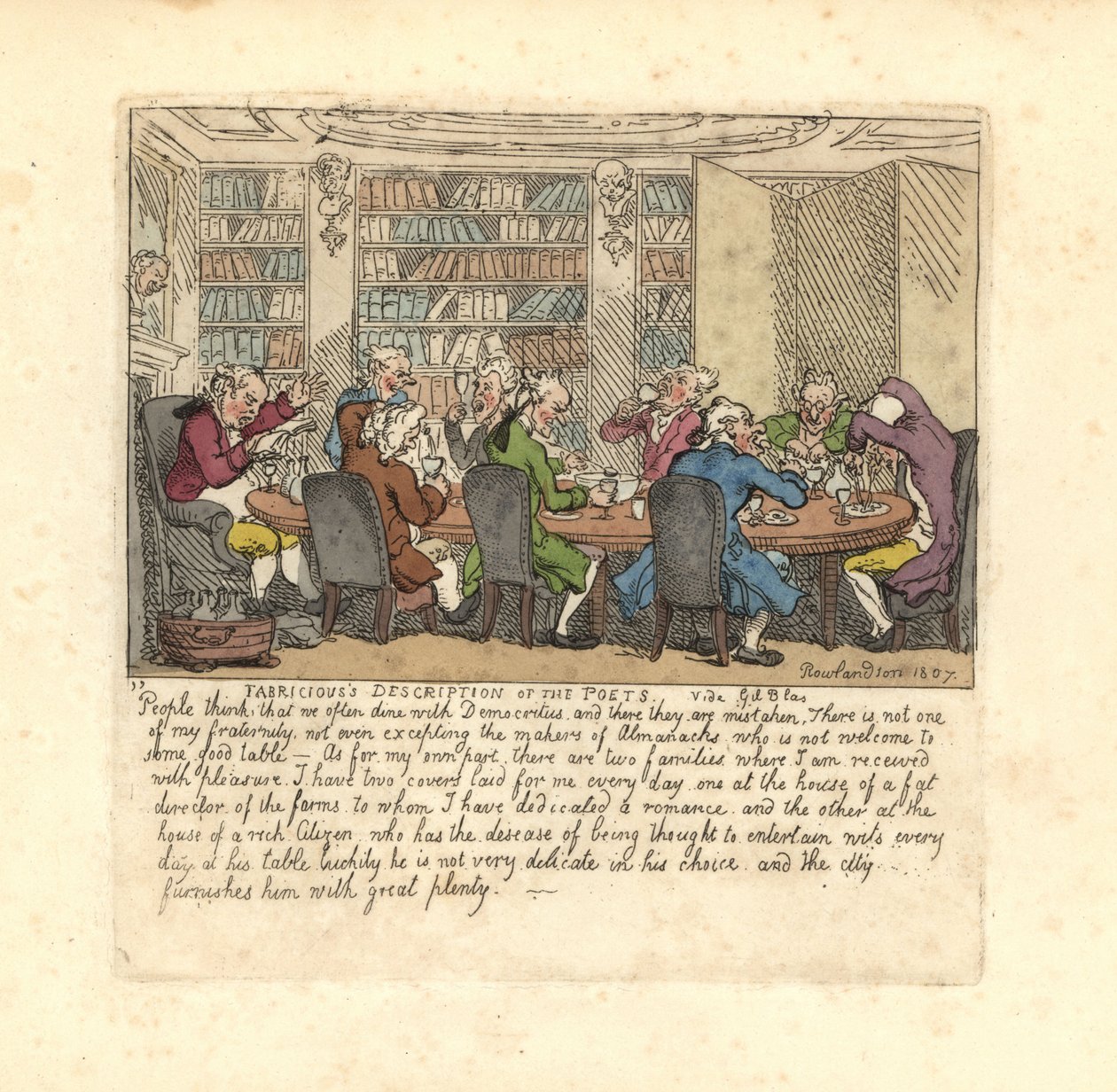 En gruppe forfattere som spiser hjemme hos en rik borger. av Thomas Rowlandson
