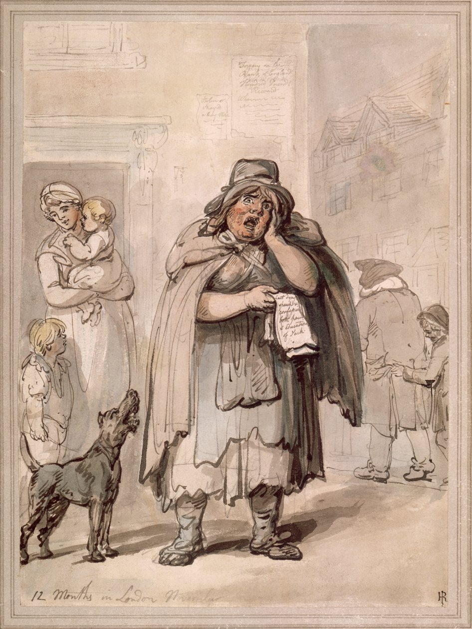 En gateselger på et gatehjørne, London av Thomas Rowlandson