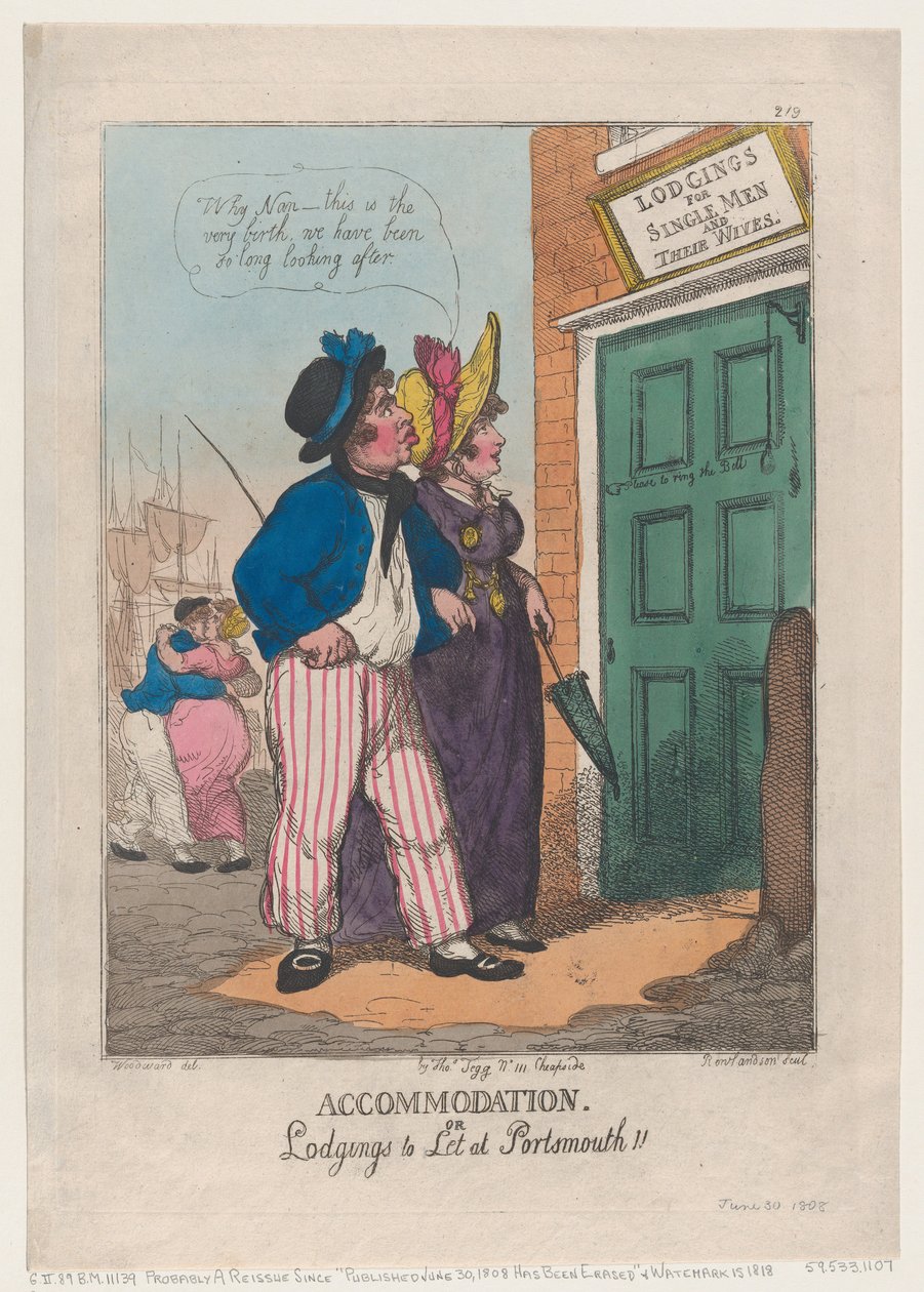 Overnatting eller losji til leie i Portsmouth!!, 30. juni 1808., 30. juni 1808. av Thomas Rowlandson