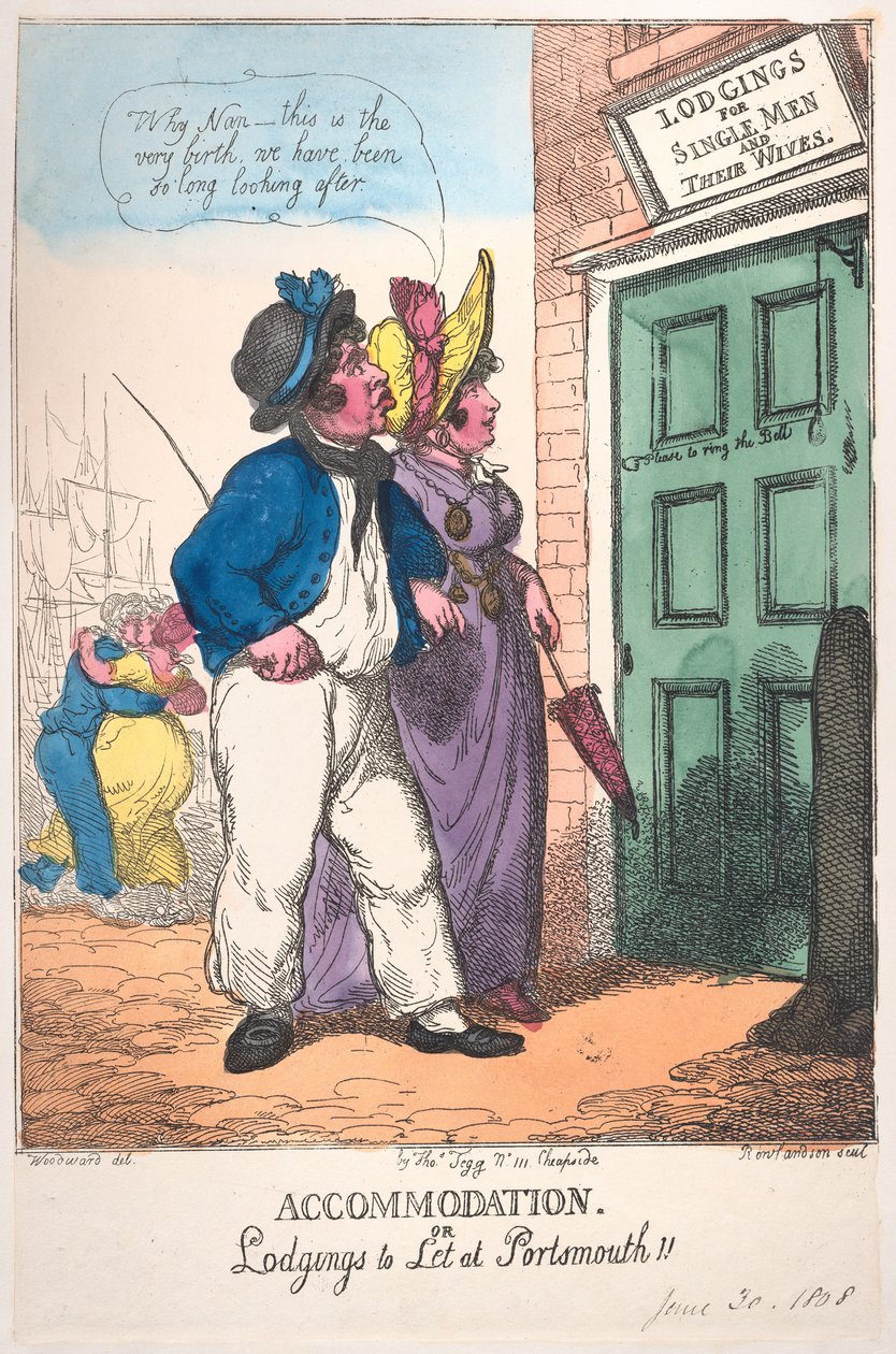 Overnatting eller losji til leie i Portsmouth!!, 30. juni 1808., 30. juni 1808. av Thomas Rowlandson