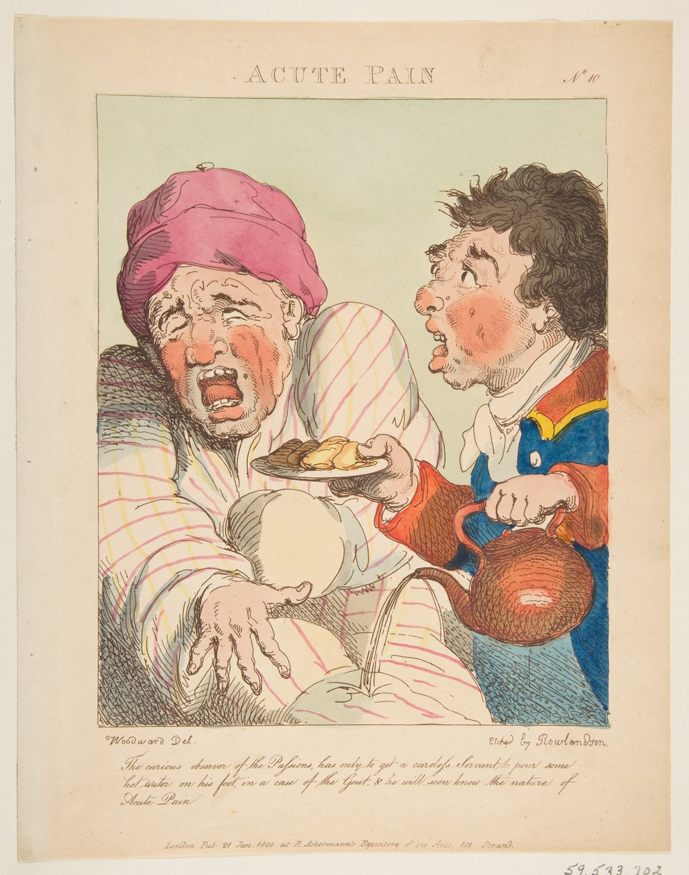 Acute Pain Le Brun Travested, eller Caricatures of the Passions, 21. januar 1800. av Thomas Rowlandson