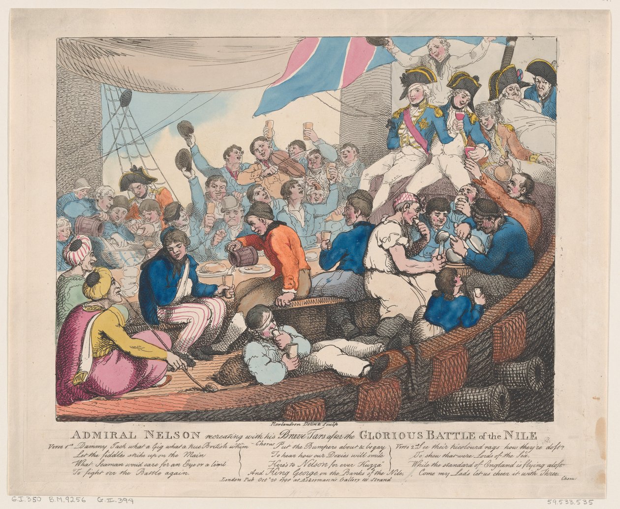 Admiral Nelson gjenskaper med sine modige tjærer etter det strålende slaget ved..., 20. oktober 1798. av Thomas Rowlandson