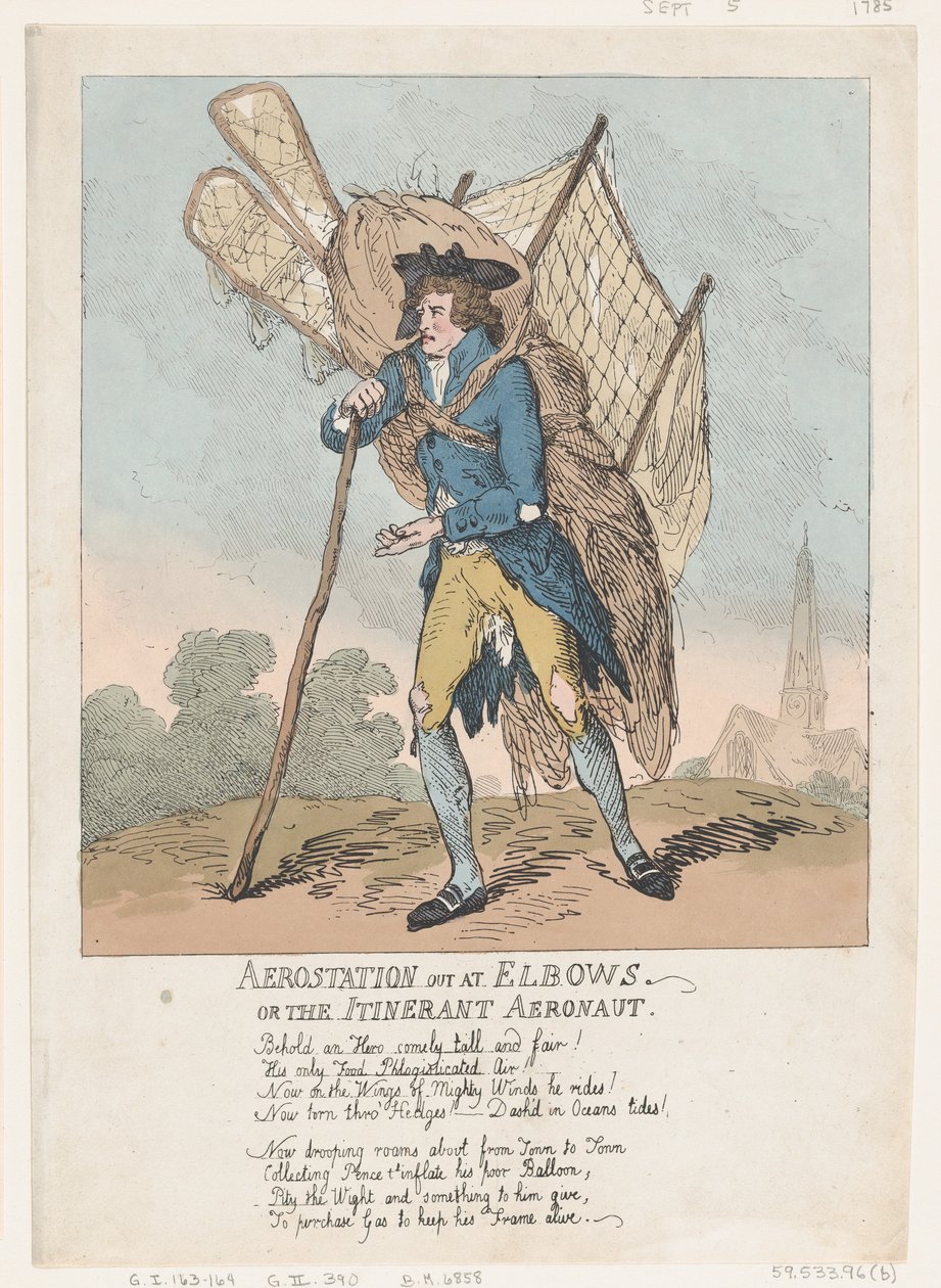 Aerostation ut ved Elbows, eller The Itinerant Aeronaut, 5. september 1785., 5. september 1785. av Thomas Rowlandson