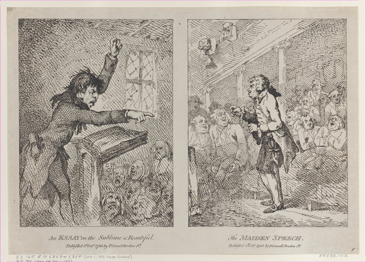 An Essay on the Sublime & Beautiful, The Maiden Speech, 1. oktober 1785., 1. oktober 1785. av Thomas Rowlandson