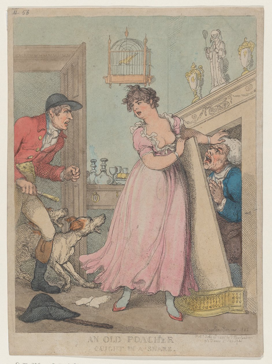 En gammel krypskytter fanget i en snare, 18. juli 1805., 18. juli 1805. av Thomas Rowlandson