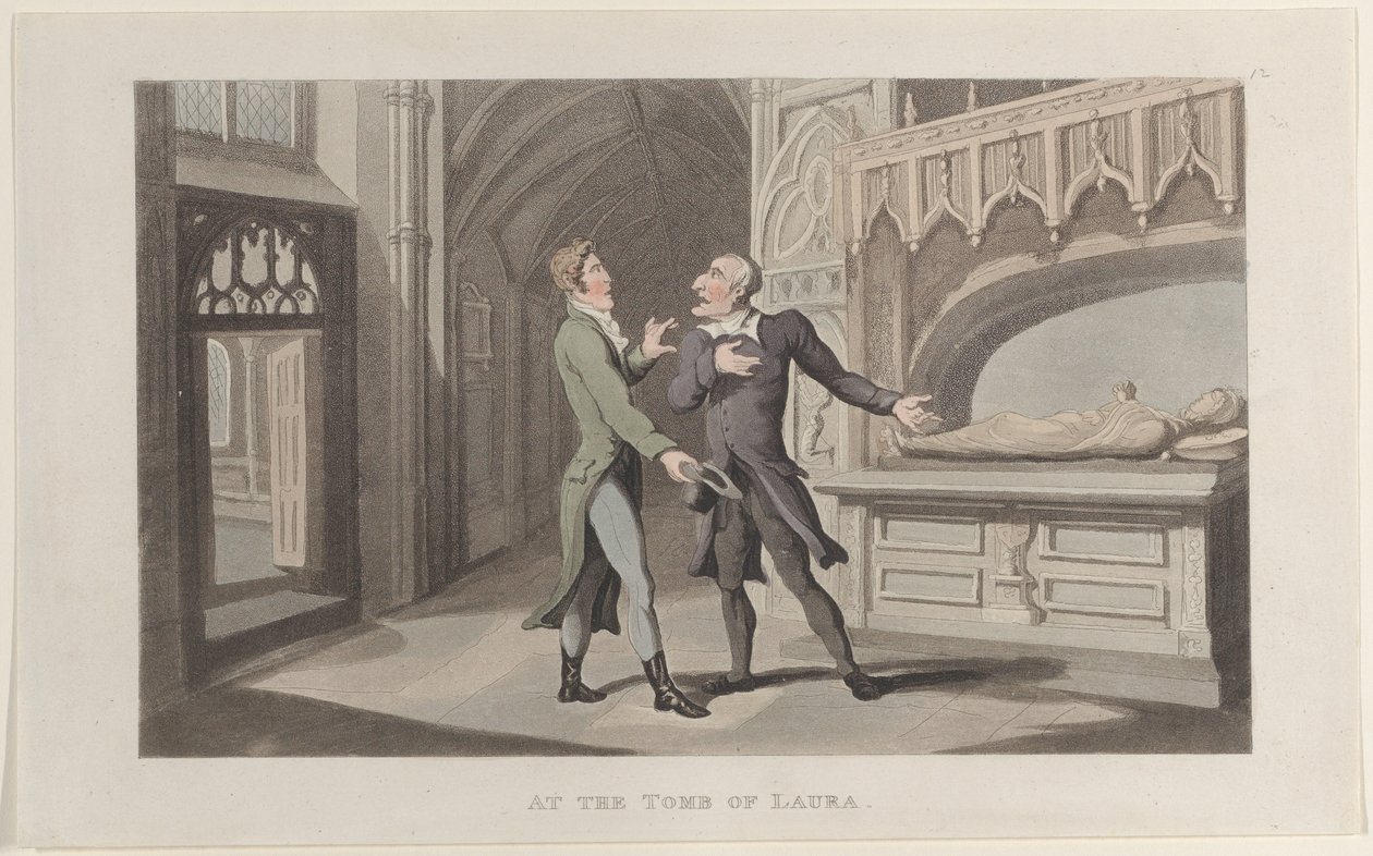 At the Tomb of Laura, fra Journal of Sentimental Travels in the Southern Provinces of..., 1817-21. av Thomas Rowlandson