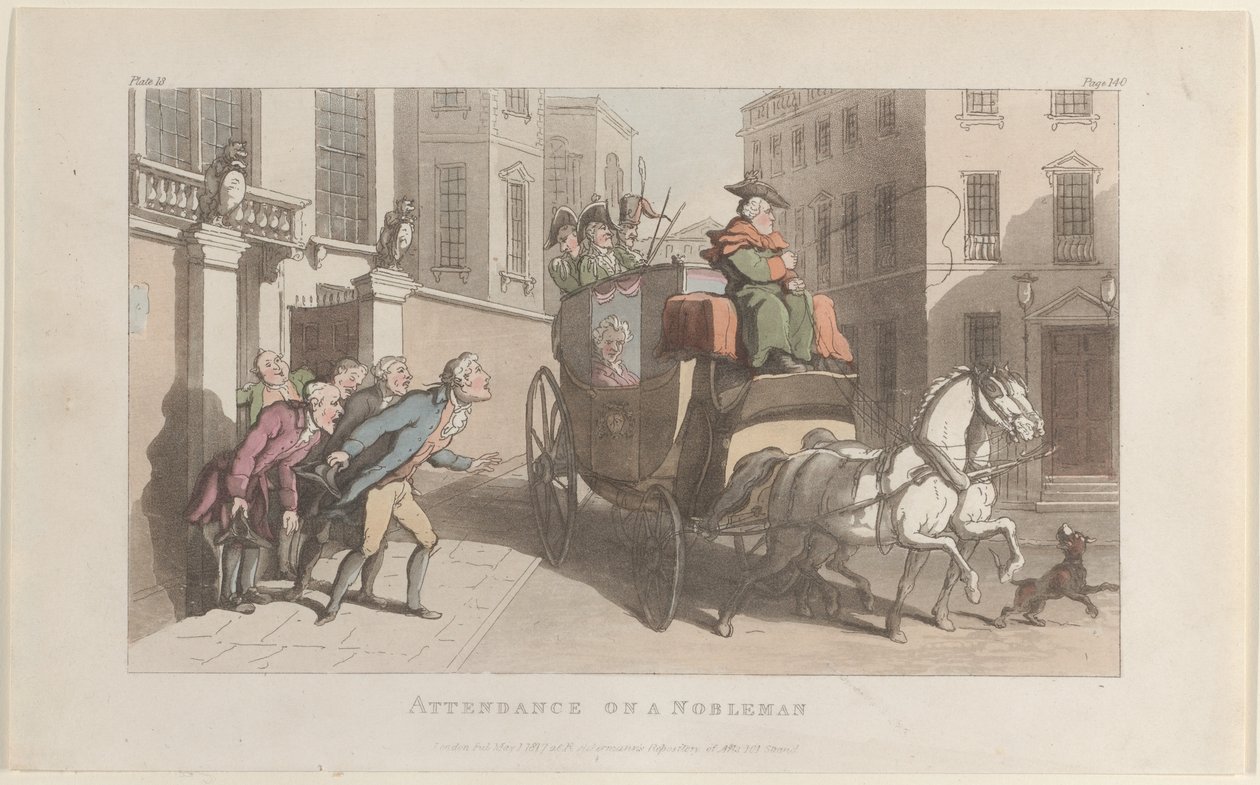 Oppmøte på en adelsmann, fra The Vicar of Wakefield, 1. mai 1817., 1. mai 1817. av Thomas Rowlandson