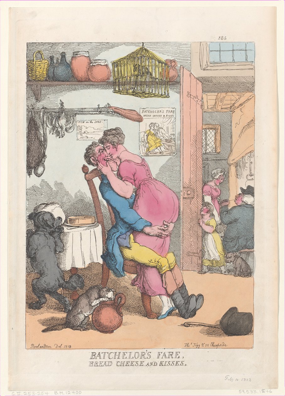 Bachelorkost, brød, ost og kyss, 10. februar 1813., 10. februar 1813. av Thomas Rowlandson