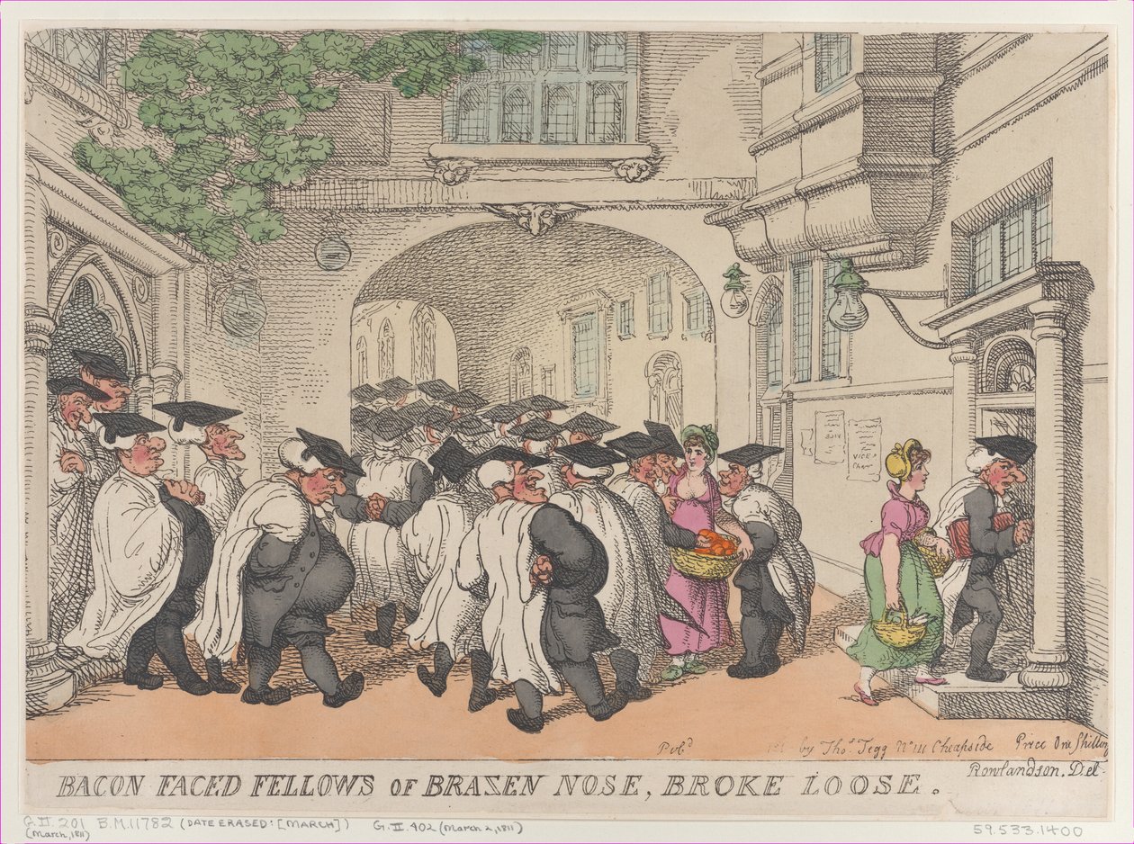 Bacon Faced Fellows of Brazen Nose, Broke Loose, 1811., 1811. av Thomas Rowlandson