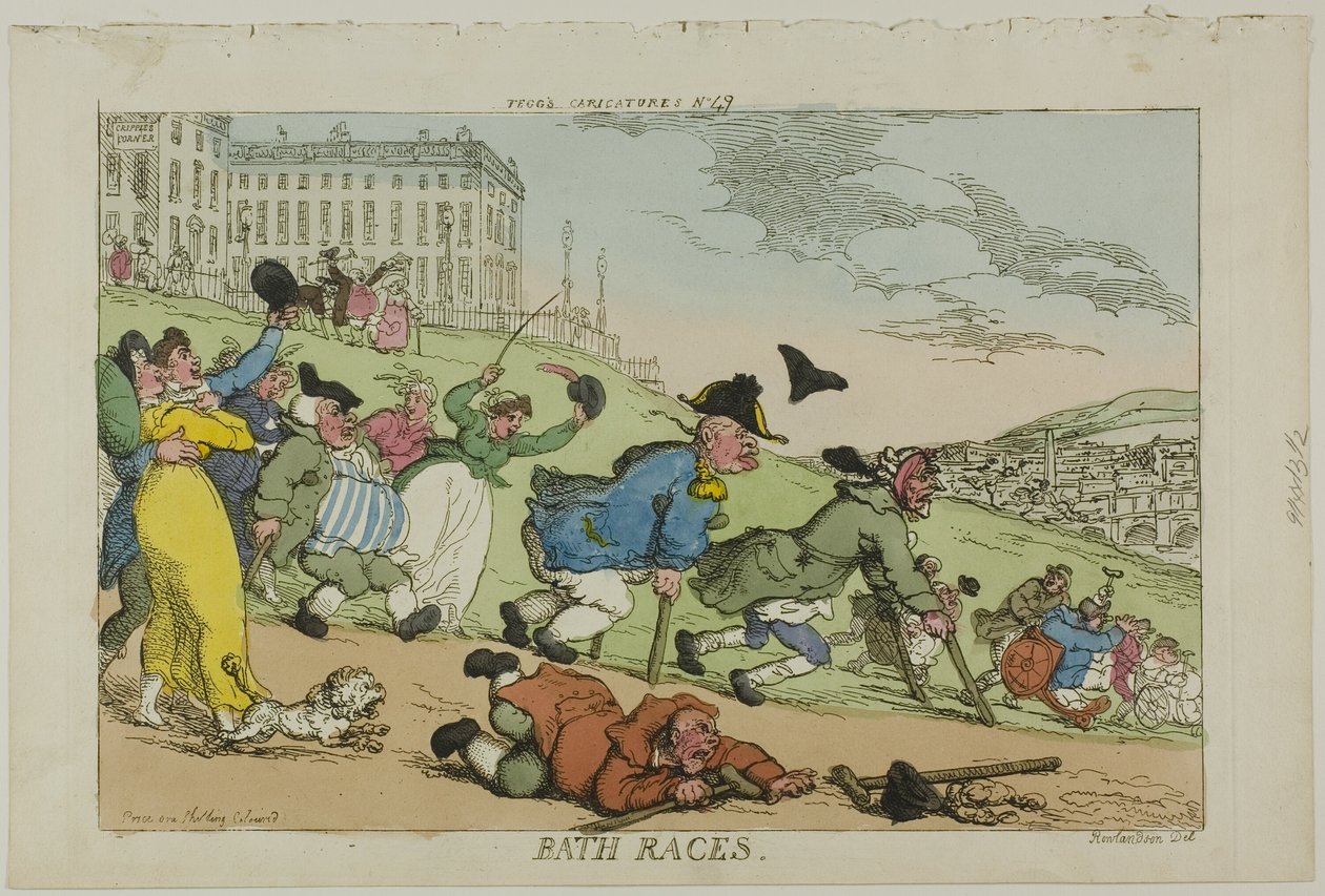 Badeløp, fra Teggs karikaturer nr. 49 av Thomas Rowlandson