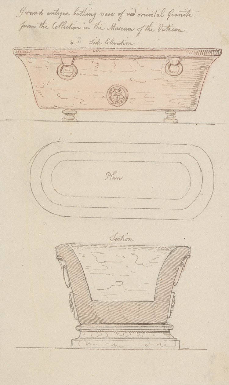 Badvas i rød granitt, Vatikanet av Thomas Rowlandson