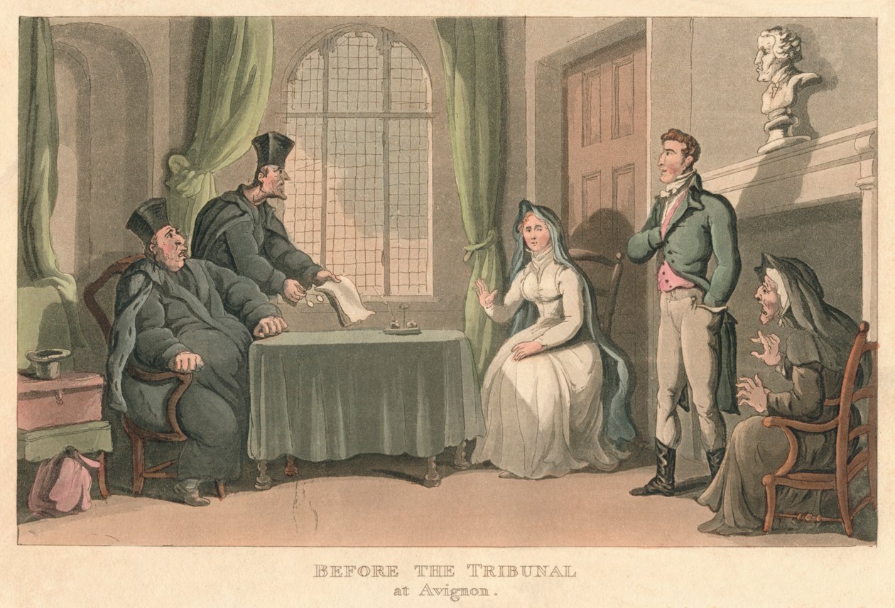 For domstolen i Avignon, 1818, 1821 av Thomas Rowlandson