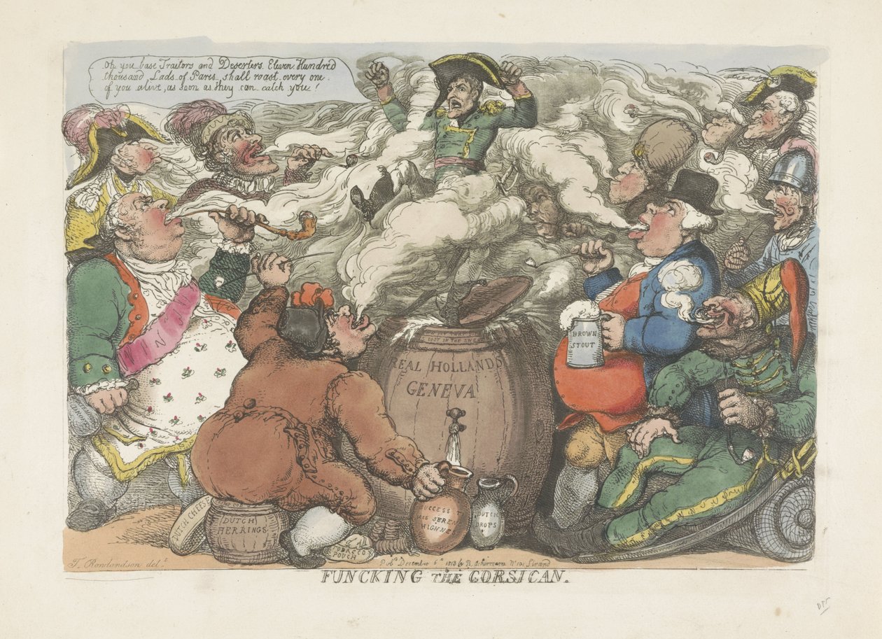 Desinfisering av korsikaneren, 1813 Funcking the Corsican (tittel på objekt) av Thomas Rowlandson