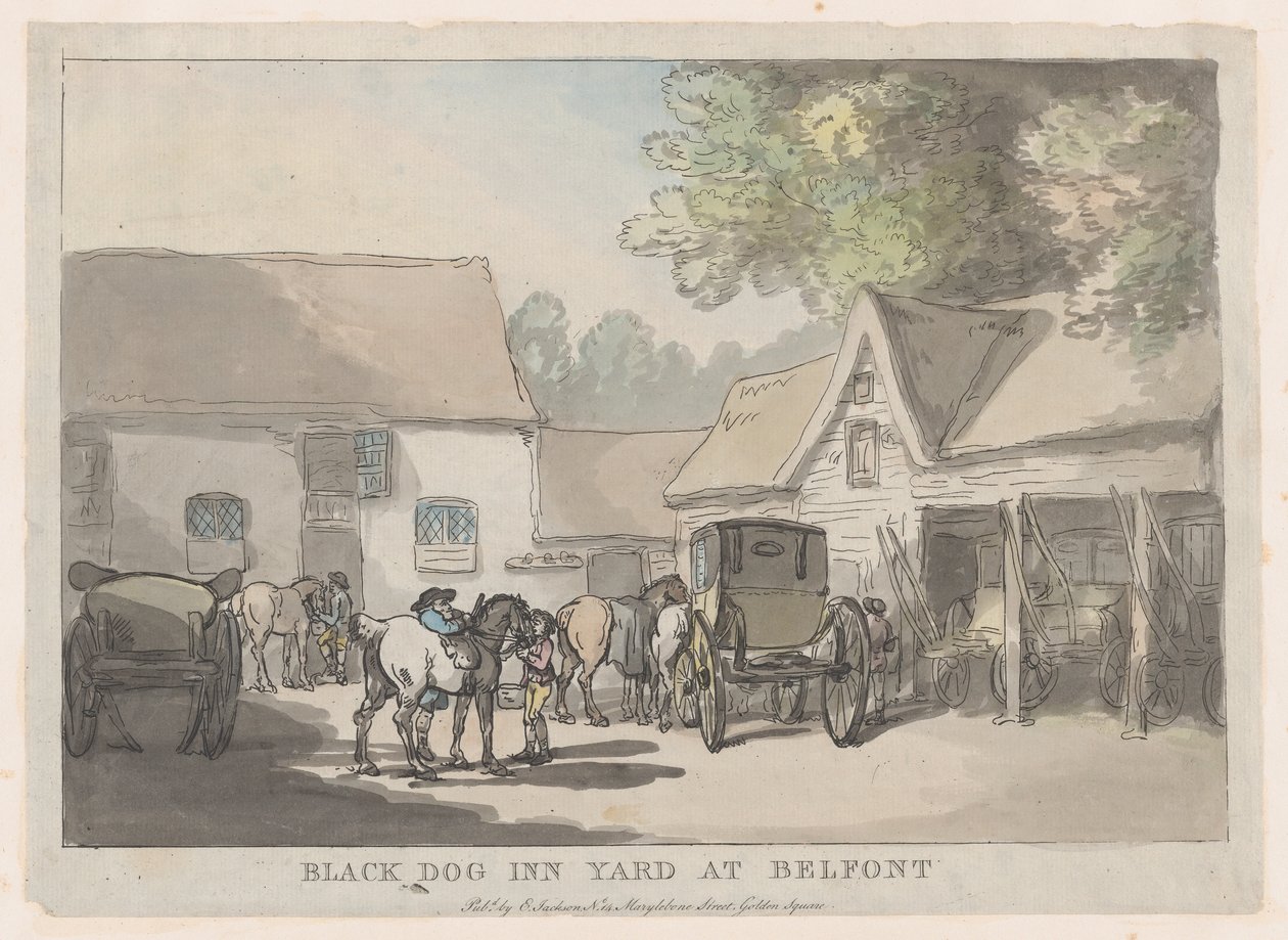 Black Dog Inn Yard at Belfont, 1785-87., 1785-87. av Thomas Rowlandson
