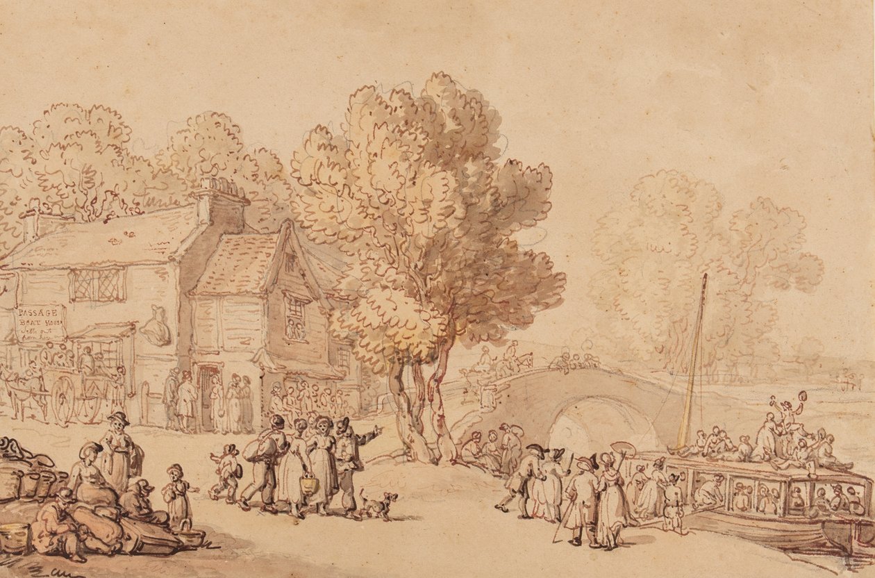 Gå ombord i en ferge, ca. 1810 (blyant, blekk, pensel og wc på papir) av Thomas Rowlandson