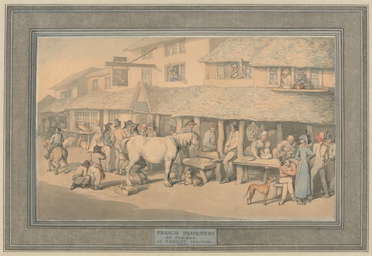Bodmin, Cornwall: Franske fanger på prøveløslatelse av Thomas Rowlandson