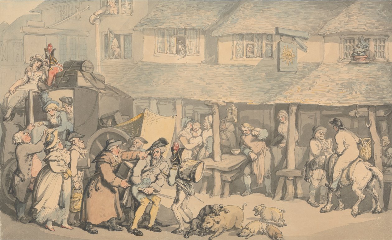Bodmin Cornwall: The Arrival of the Stage-Coach av Thomas Rowlandson