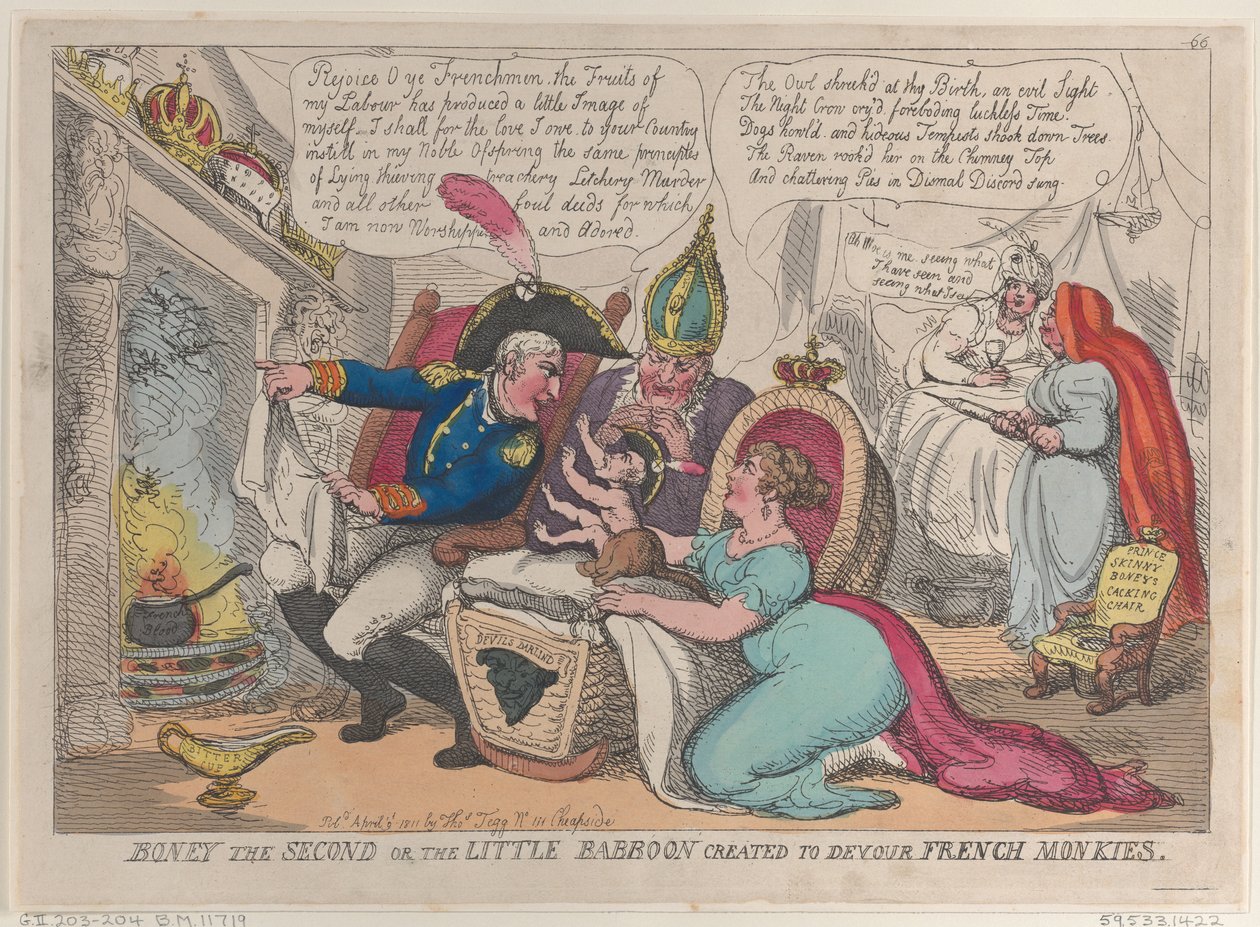 Boney The Second or the Little Bavian skapt for å fortære franske aper, 9. april..., 9. april 1811. av Thomas Rowlandson