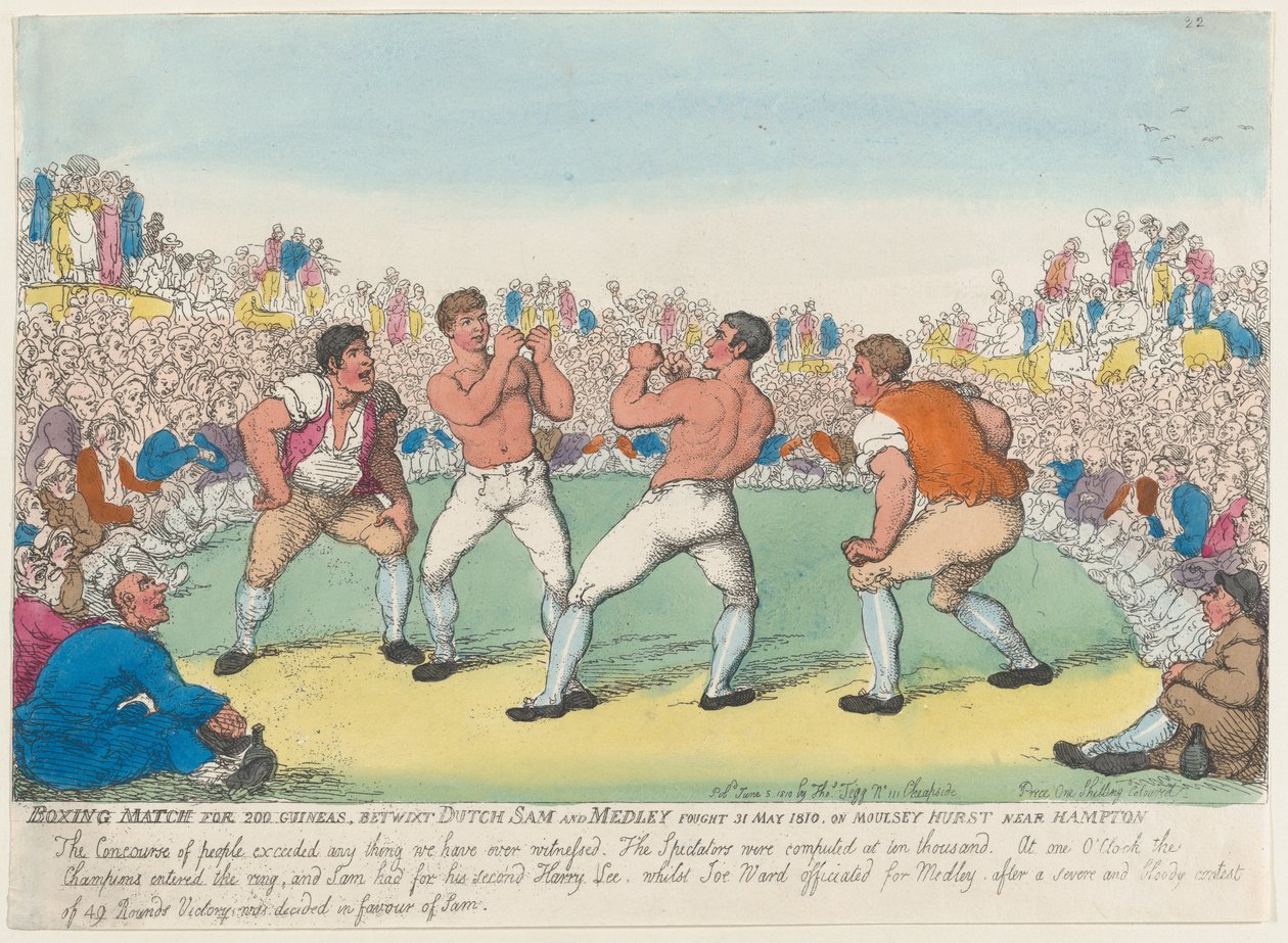 Boksekamp for 200 Guineas, mellom nederlandske Sam og Medley, utkjempet 31. mai 1810, den..., 5. juni 1810. av Thomas Rowlandson