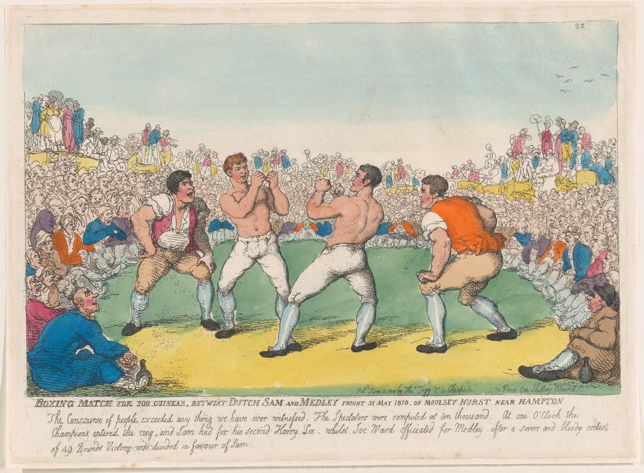 Boksekamp for 200 Guineas, mellom nederlandske Sam og Medley kjempet 31. mai 1810, den ..., 5. juni 1810. av Thomas Rowlandson