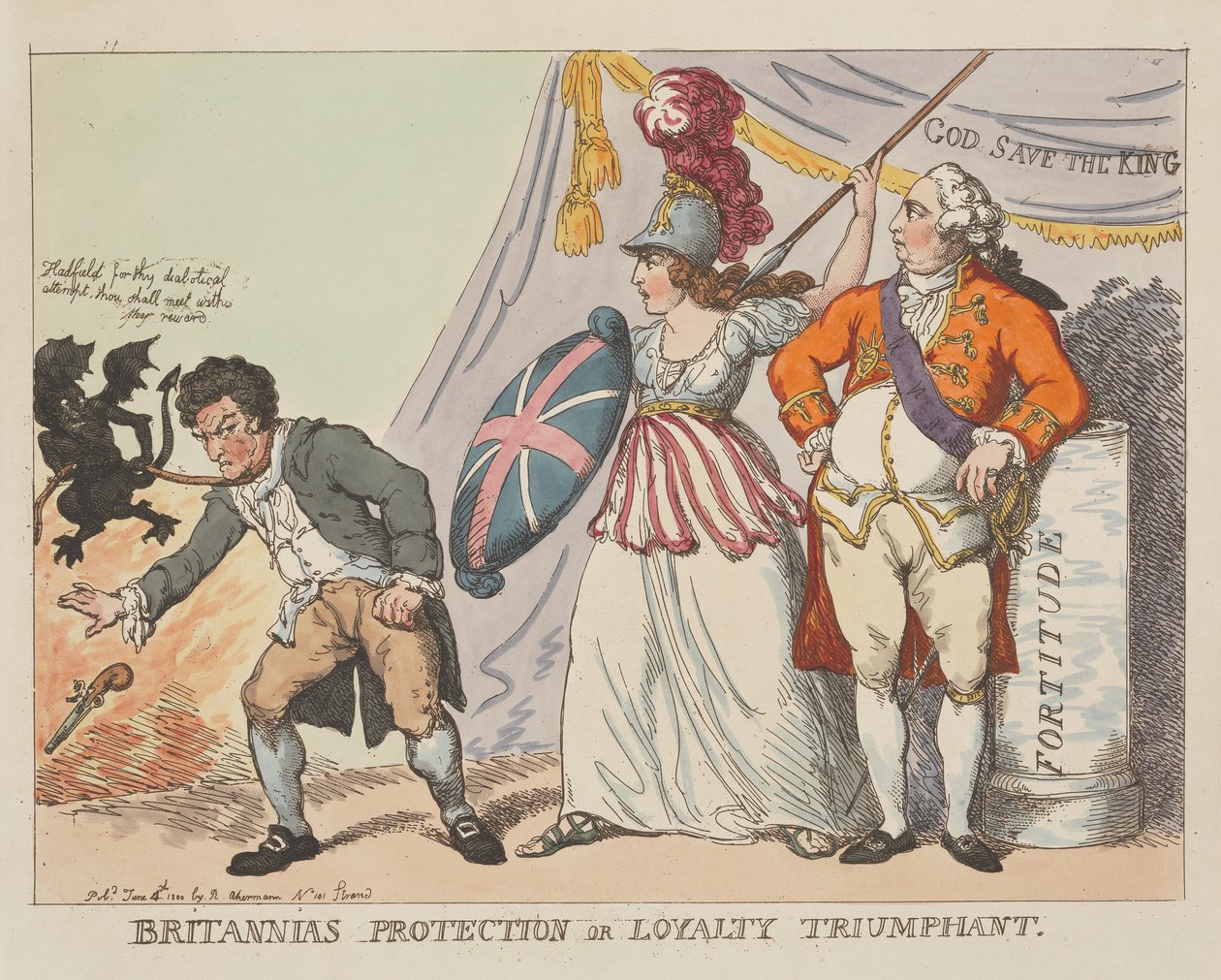 «Britannias beskyttelse», eller «Lojalitetens triumf» av Thomas Rowlandson