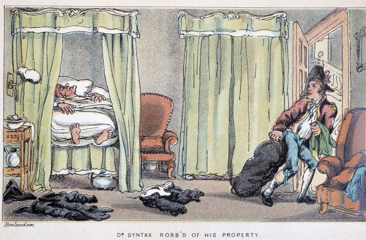 Innbrudd - i "" Doctor Syntax sine tre turer: på jakt etter den pittoreske trøsten og en kone"" av William Combe, ill. Rowlandson av Thomas Rowlandson