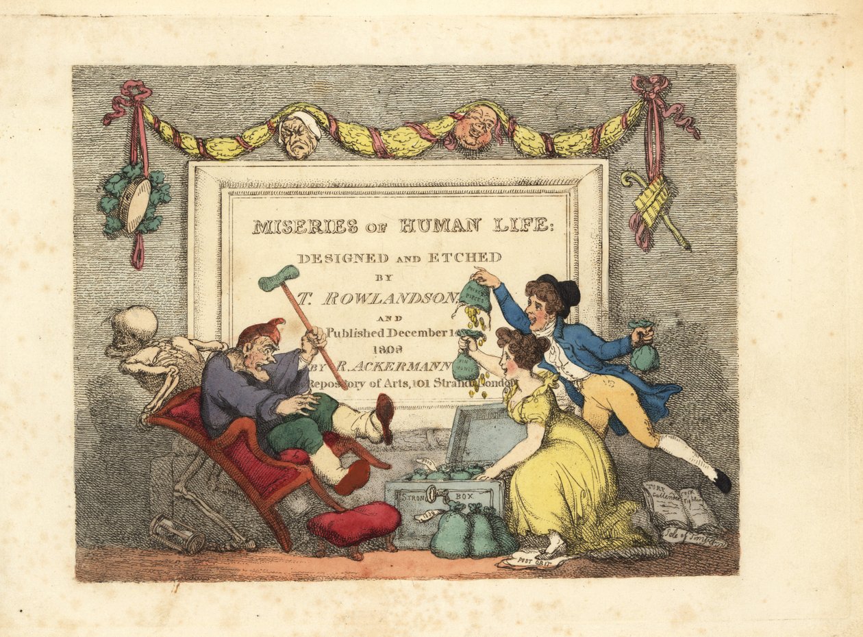 Kalligrafisk tittelside med vignett av dødens skjelett a av Thomas Rowlandson